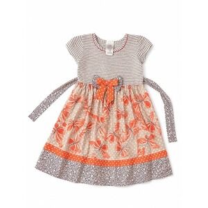 Iris & Ivy Girls 4T Butterfly Stripe Mixed Media Dress Grey Orange R29475-DS